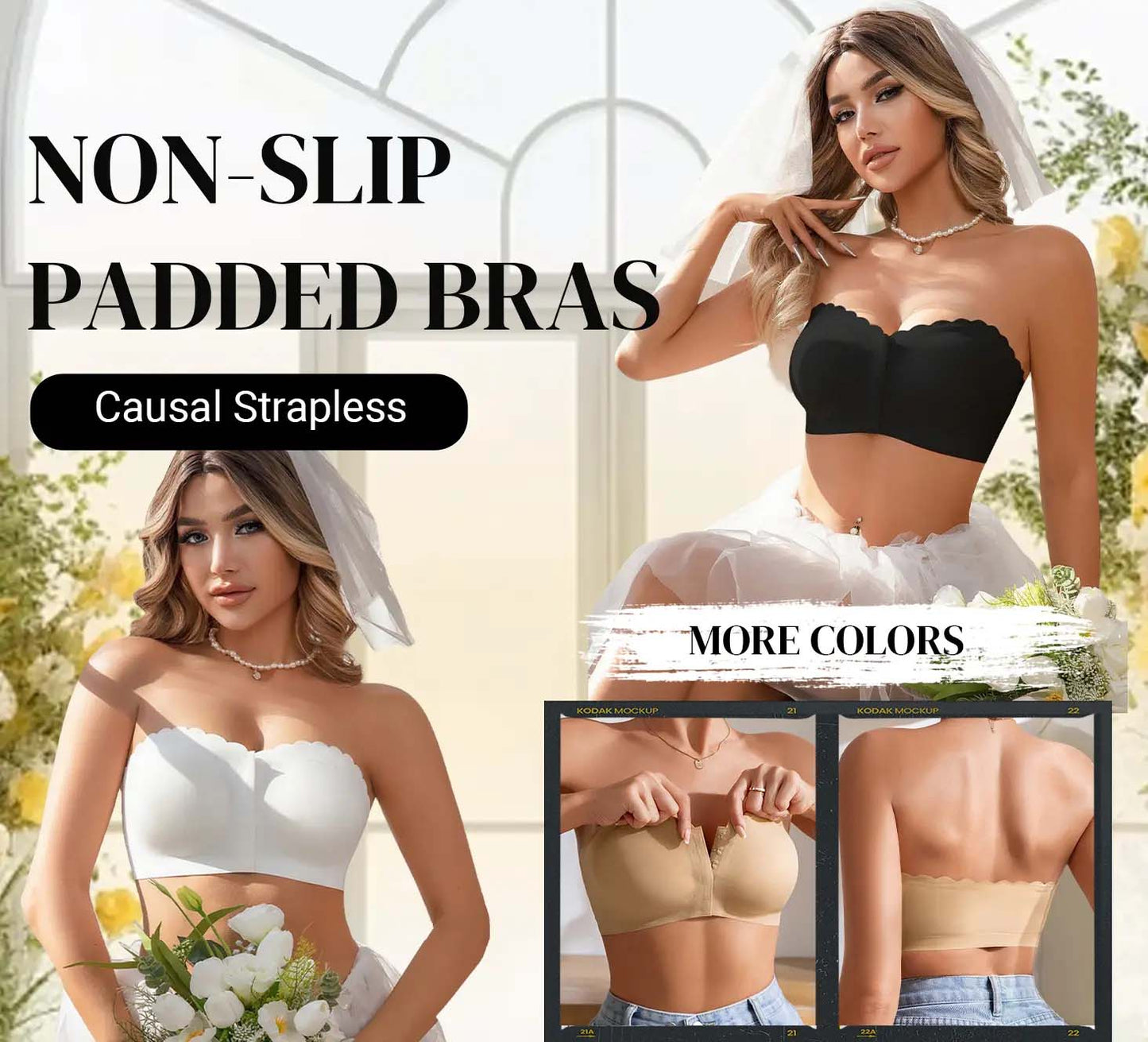 🔥Laatste dag ❤️Naadloze strapless bandeau-bh met voorsluiting
