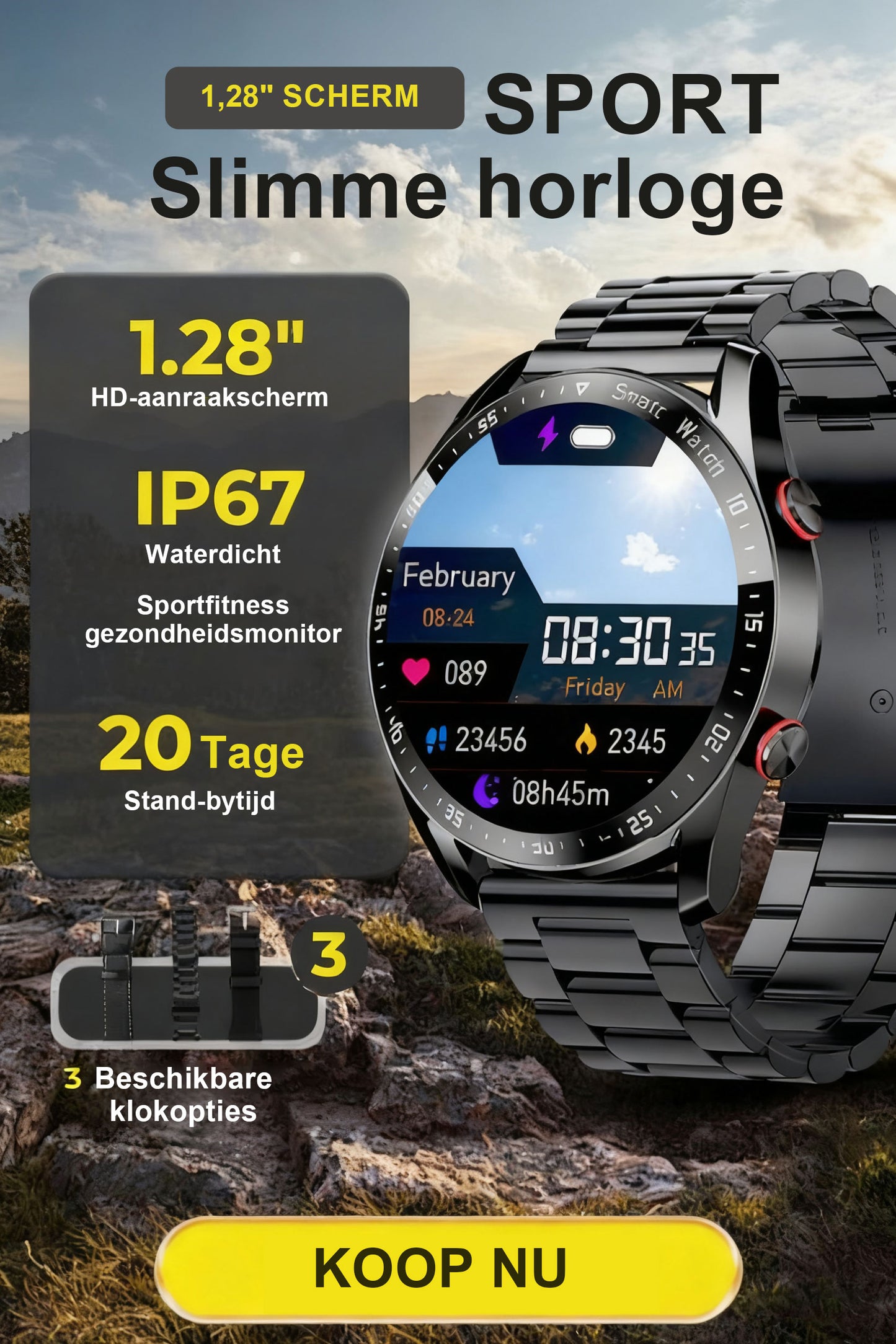 1,28-inch scherm sport smartwatch