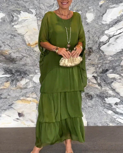 Taiteellinen Löysä Mekko/Šifon-hiussukkamainen dolman-hiha pyöreäkaulainen pitkä mekko