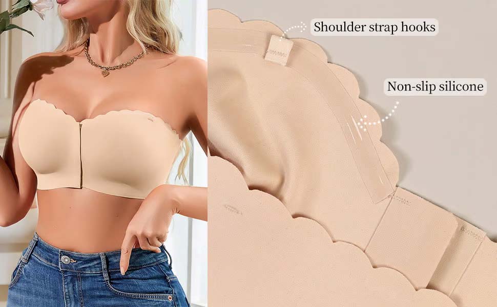 🔥Laatste dag ❤️Naadloze strapless bandeau-bh met voorsluiting