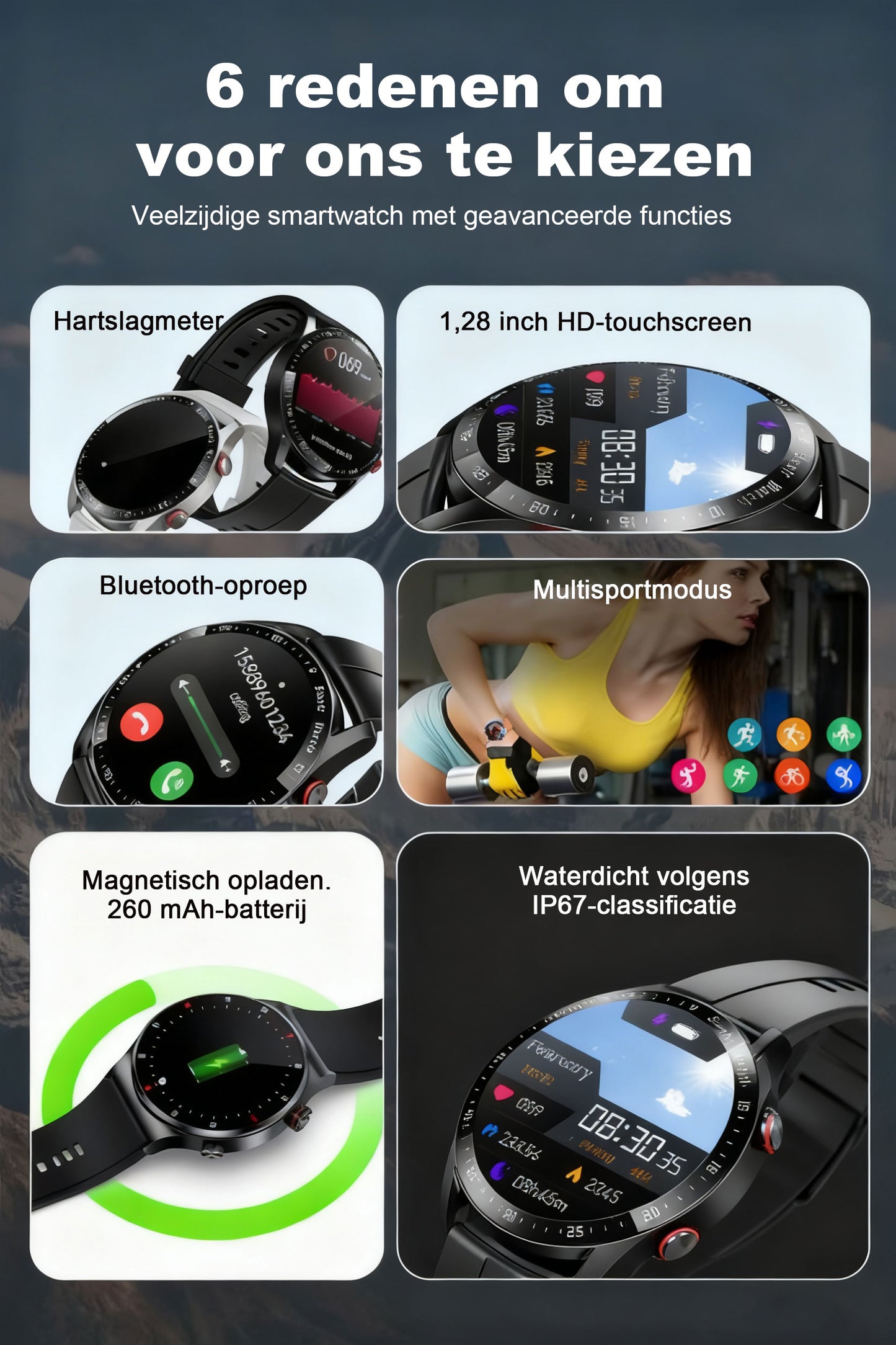 1,28-inch scherm sport smartwatch