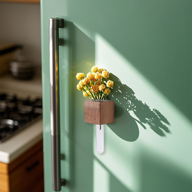 Houten bloemstuk koelkastmagneet