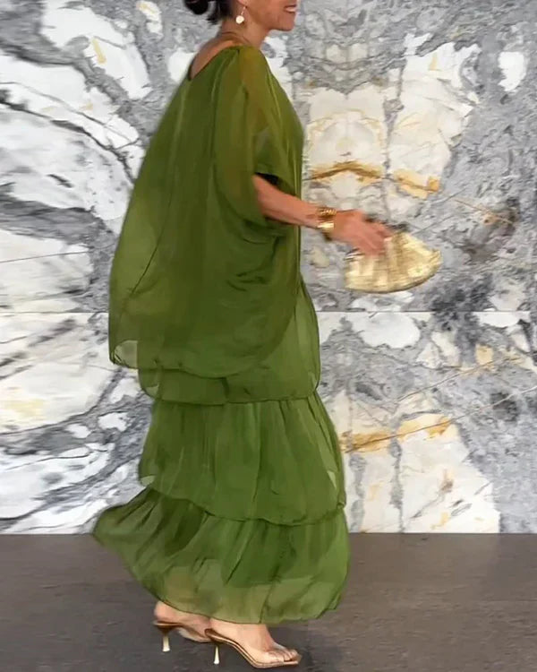 Taiteellinen Löysä Mekko/Šifon-hiussukkamainen dolman-hiha pyöreäkaulainen pitkä mekko