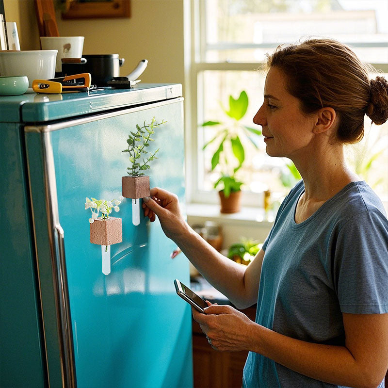 Houten bloemstuk koelkastmagneet