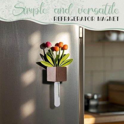Houten bloemstuk koelkastmagneet