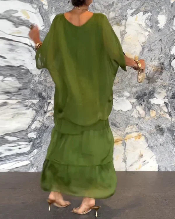 Taiteellinen Löysä Mekko/Šifon-hiussukkamainen dolman-hiha pyöreäkaulainen pitkä mekko