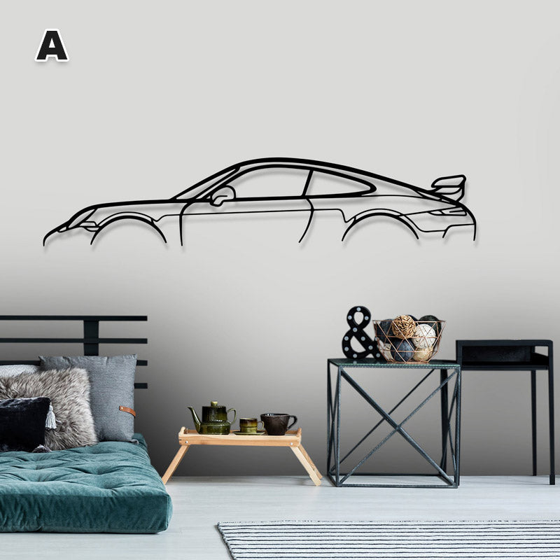 Ijzeren sportwagen silhouet muurhanger